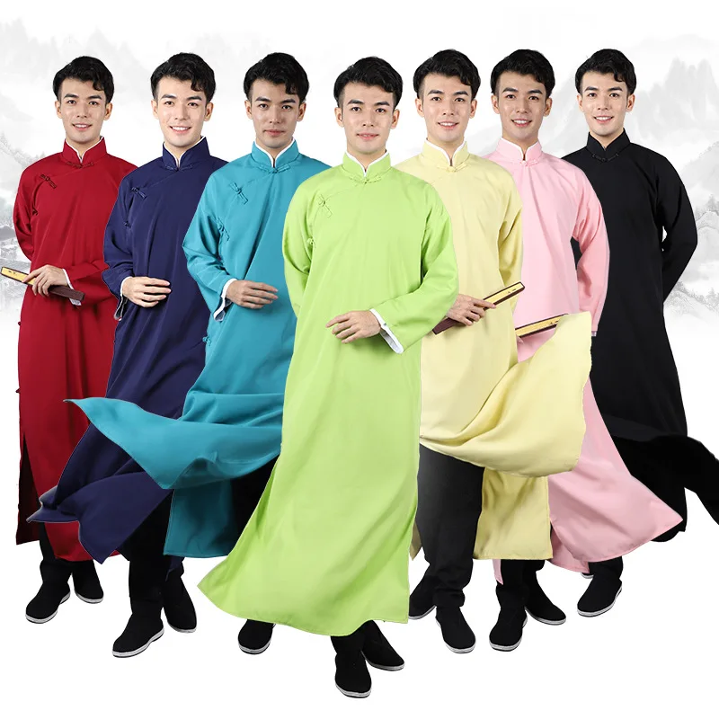 Traditionelle chinesische Robe Herren langes Hemd chinesischen Stil Best Man Team Stoff Herren Performance Kleidung Freizeit kleidung