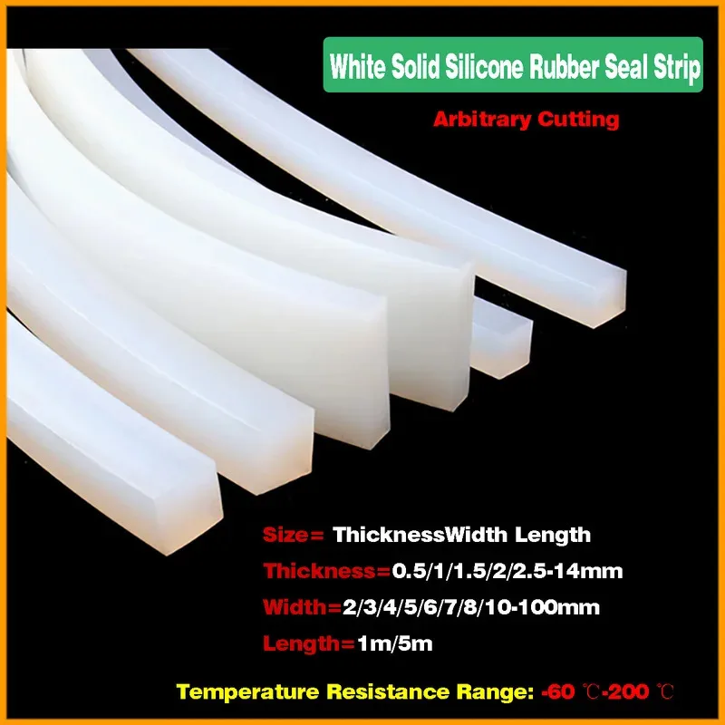 

White Solid Silicone Weatherstrip Square Rectangle Seal High Temperature Thickness 0.5-14mm