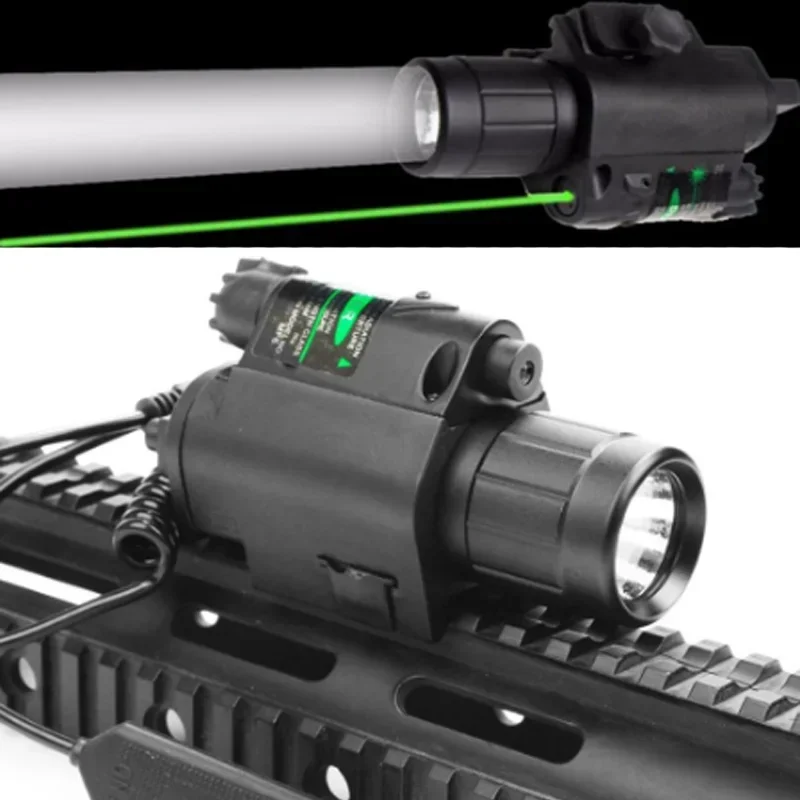 2 in 1 Green/Red Laser Flashlight Combo with 200LM LED Q5 Flashlight for Picatinny Rail Mount