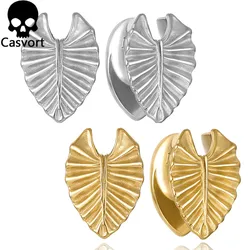 Casvort 2PCS New Leaf Saddle Hangers Ear Gauges Plugs for Stretched Lobe Ear Tunnels Gauges Plugs Piercing Women Body Jewelry