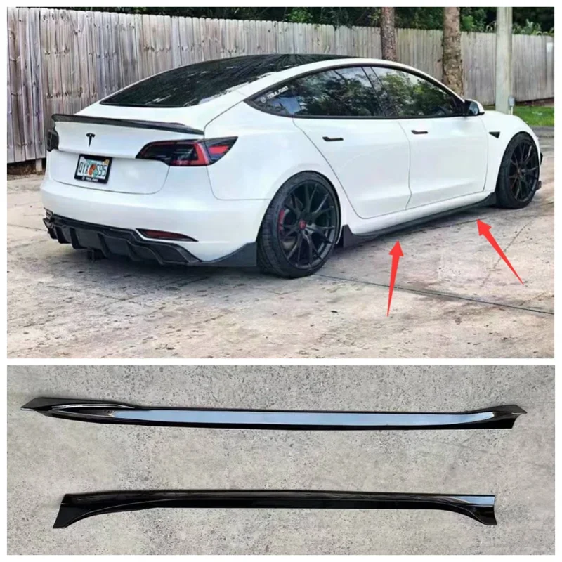 For Tesla Model 3 2018-2022+ High Quality ABS Bright Black Bumper Lip Side Skirt Spoiler Splitters Cover