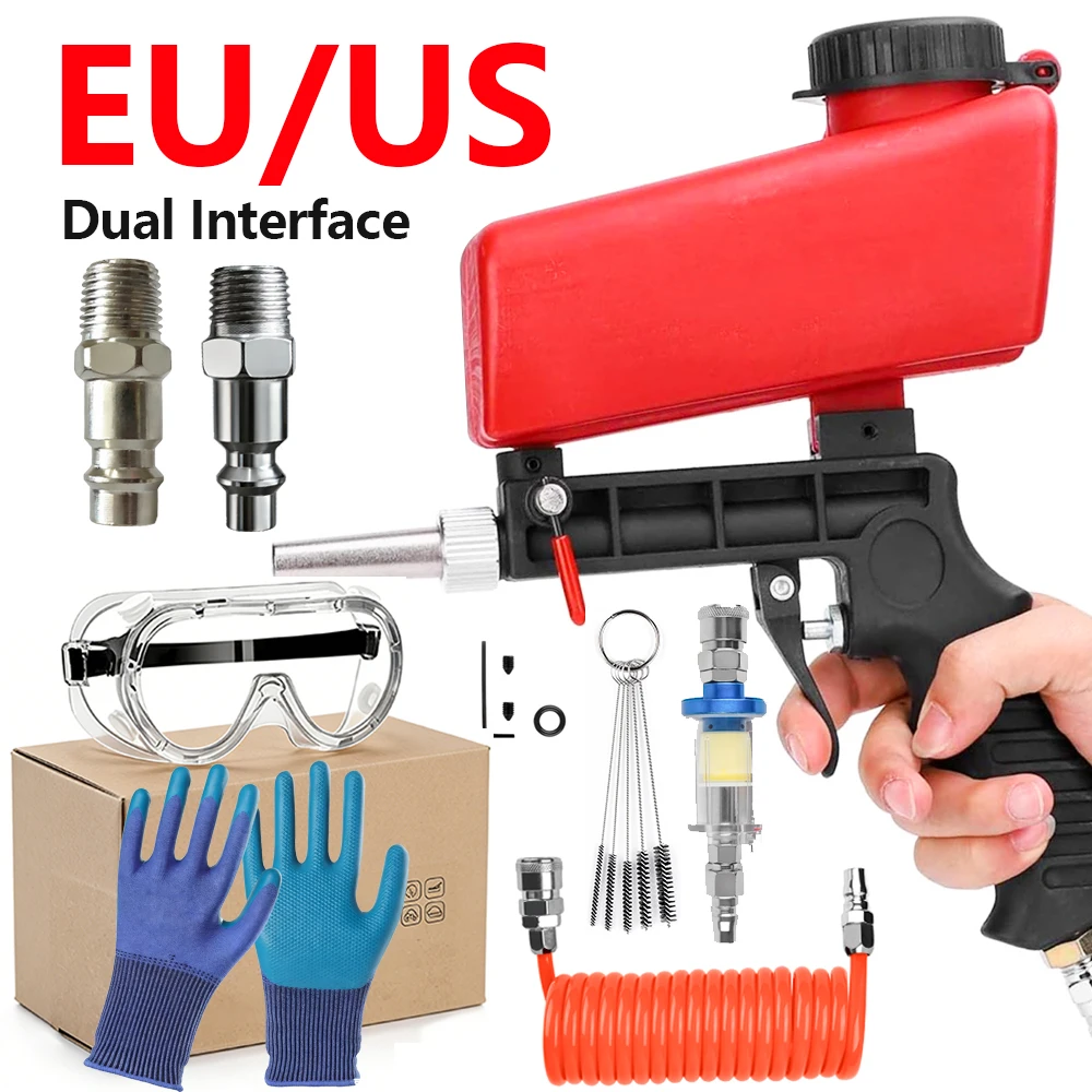 

Small Sand Blasting Adjustable Pneumatic Sandblasting Gun, 2.1lbs Portable Home Sandblasting Machine, Free standard interface
