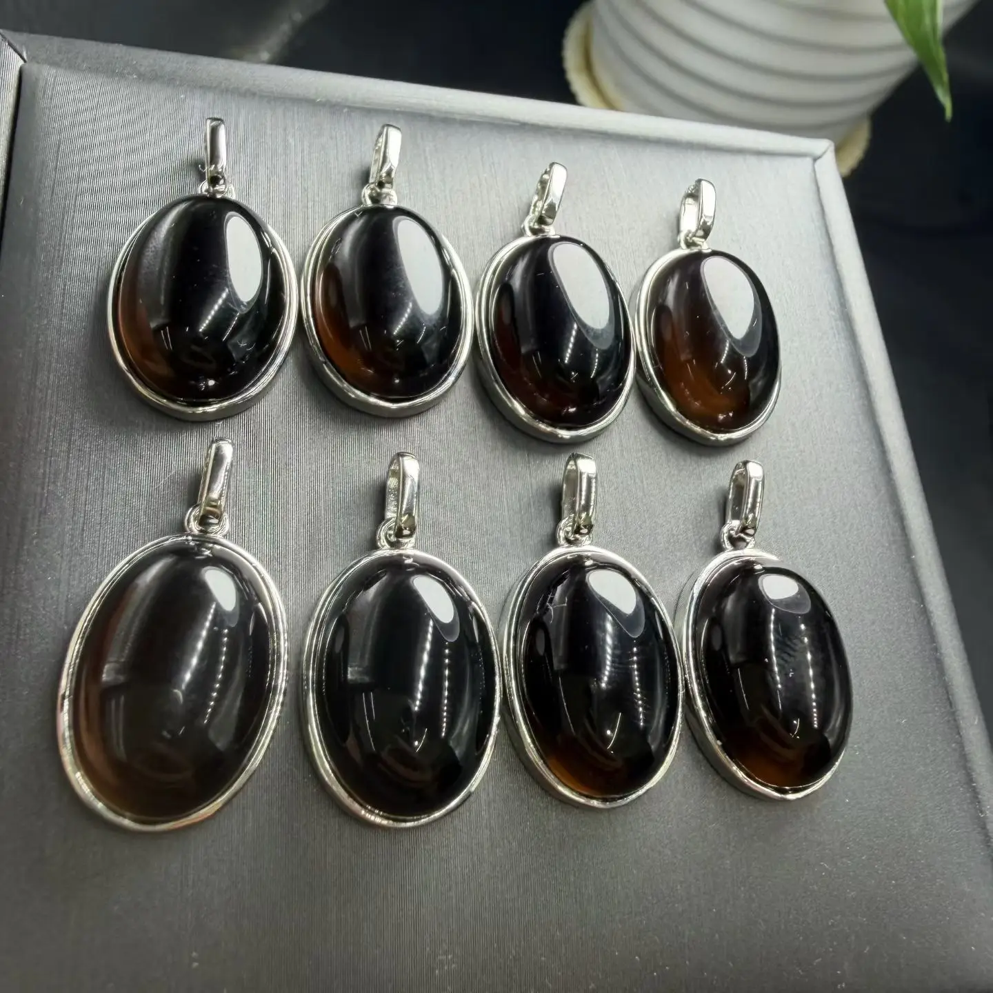 1Pc Fengbaowu Natural Smoky Quartz Oval Cabochon Pendant 13x18MM Reiki Healing Stone Jewelry Gift For Women Men 4