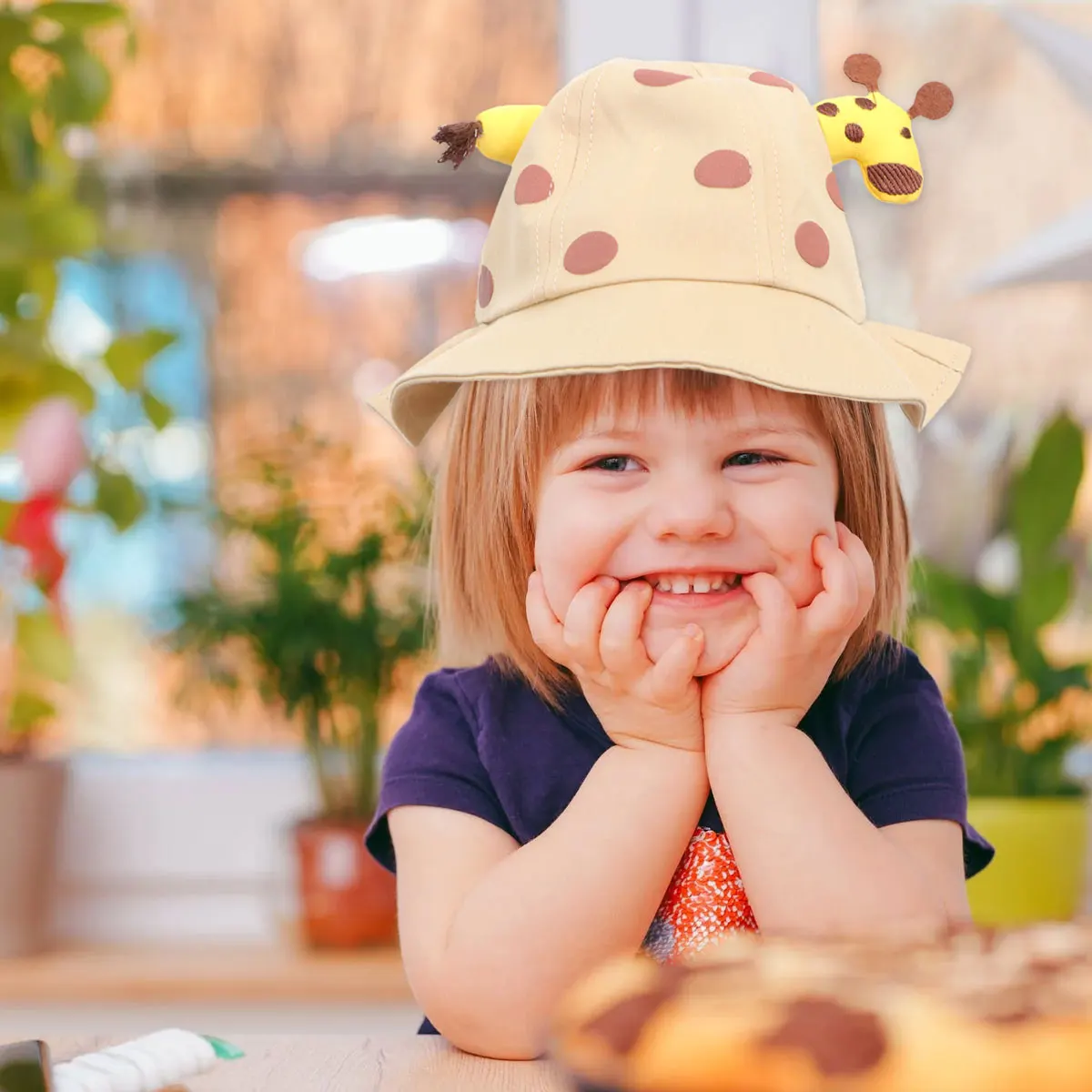 

1pc Design Dotted Sun Protection Dotted Bucket Non-Fading Cartoon Giraffe Animal Cartoon Giraffe Brim Hat Hat