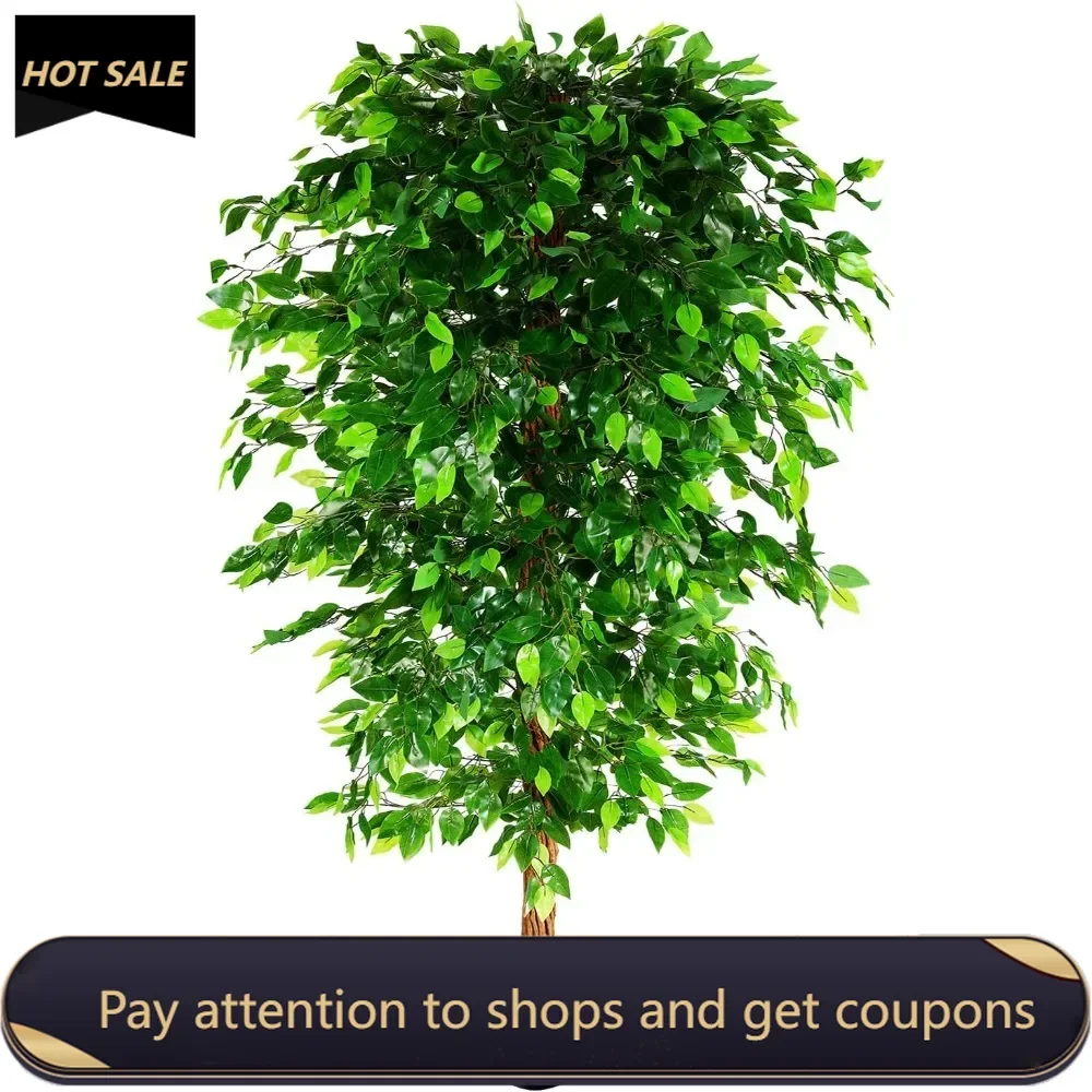 7ft Artificial Ficus Silk Tree (82in) with Plastic Nursery Pot Faux Tree, Fake Plant for Living Room Home Decor  Freight free