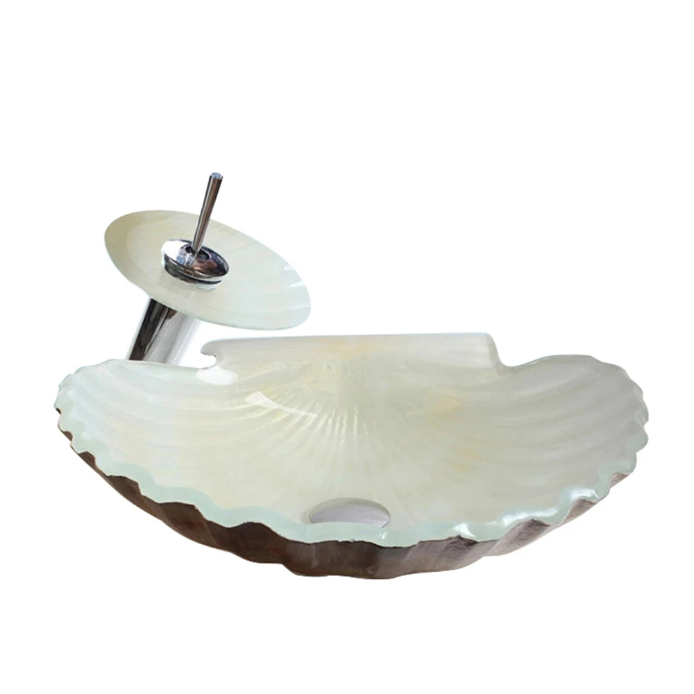 j* Light Luxury White Shell Shape Bathroom Tempered Glass Art Hotel Basin Simple Basin on the Table