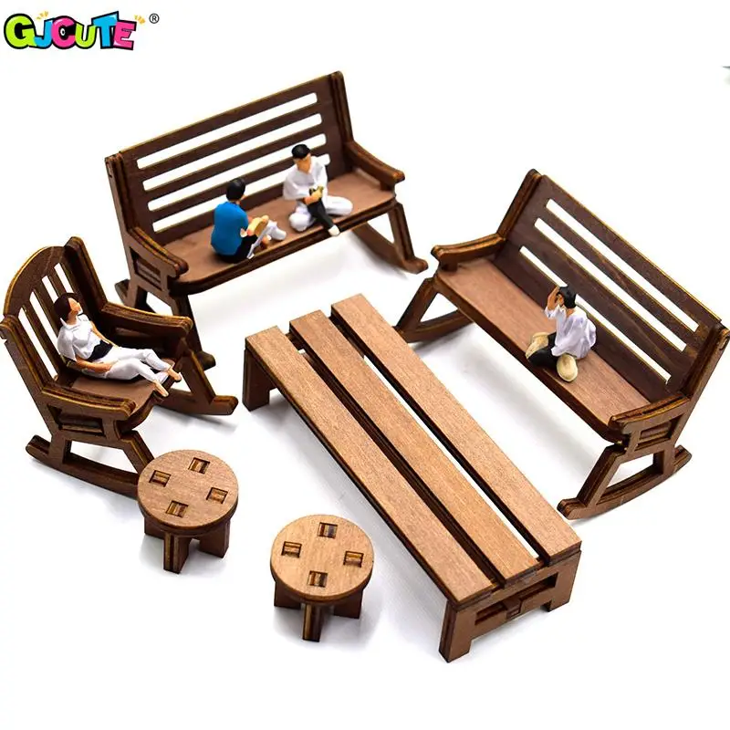 1：12 Dollhouse Mini Park Table Chair Miniature Bench Stool Rocking Chair Dolls House Furniture Accessories Kids Pretend Play Toy