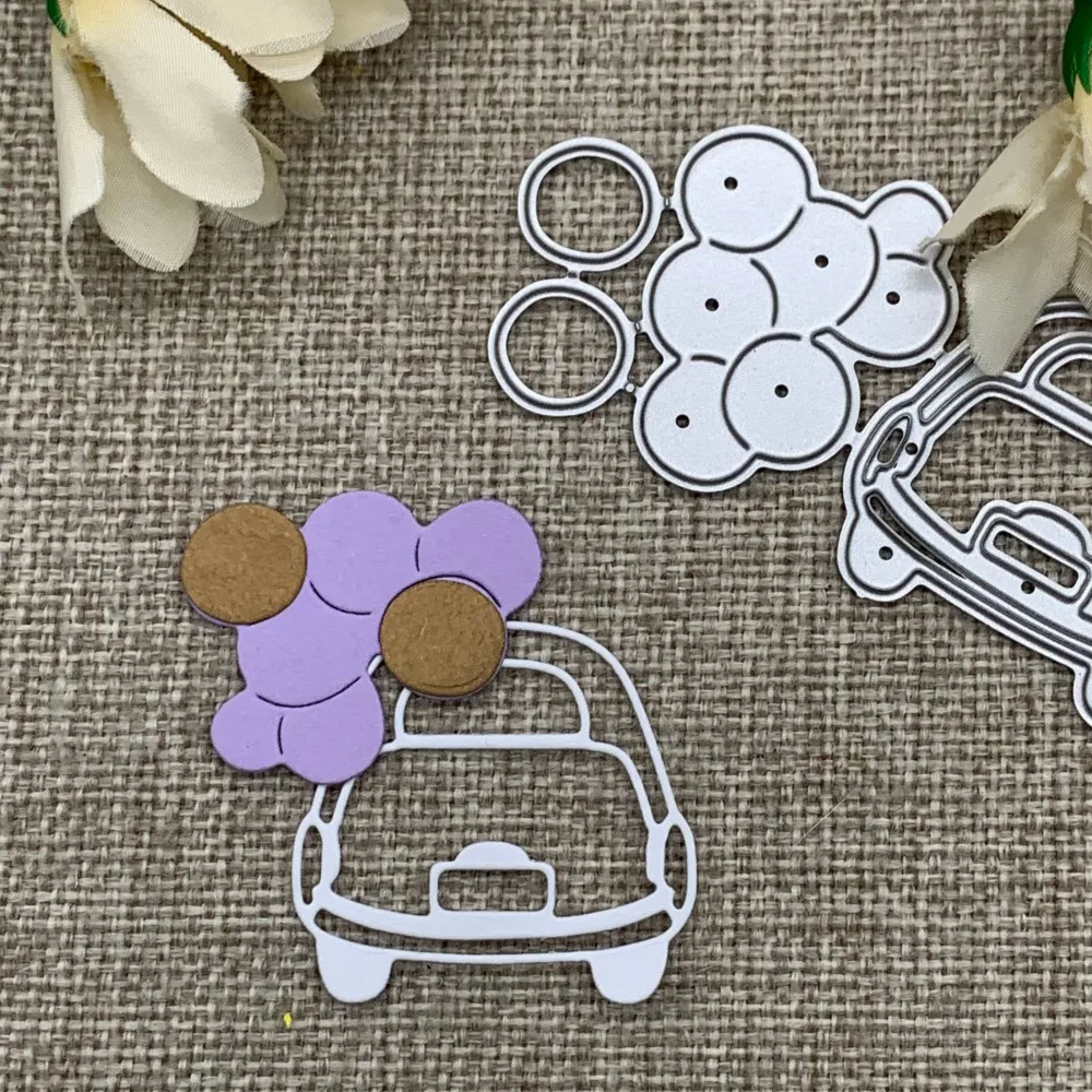 Matrizes de corte de metal em forma de carro e balão para scrapbooking DIY, relevo decorativo, artesanato e molde de corte.