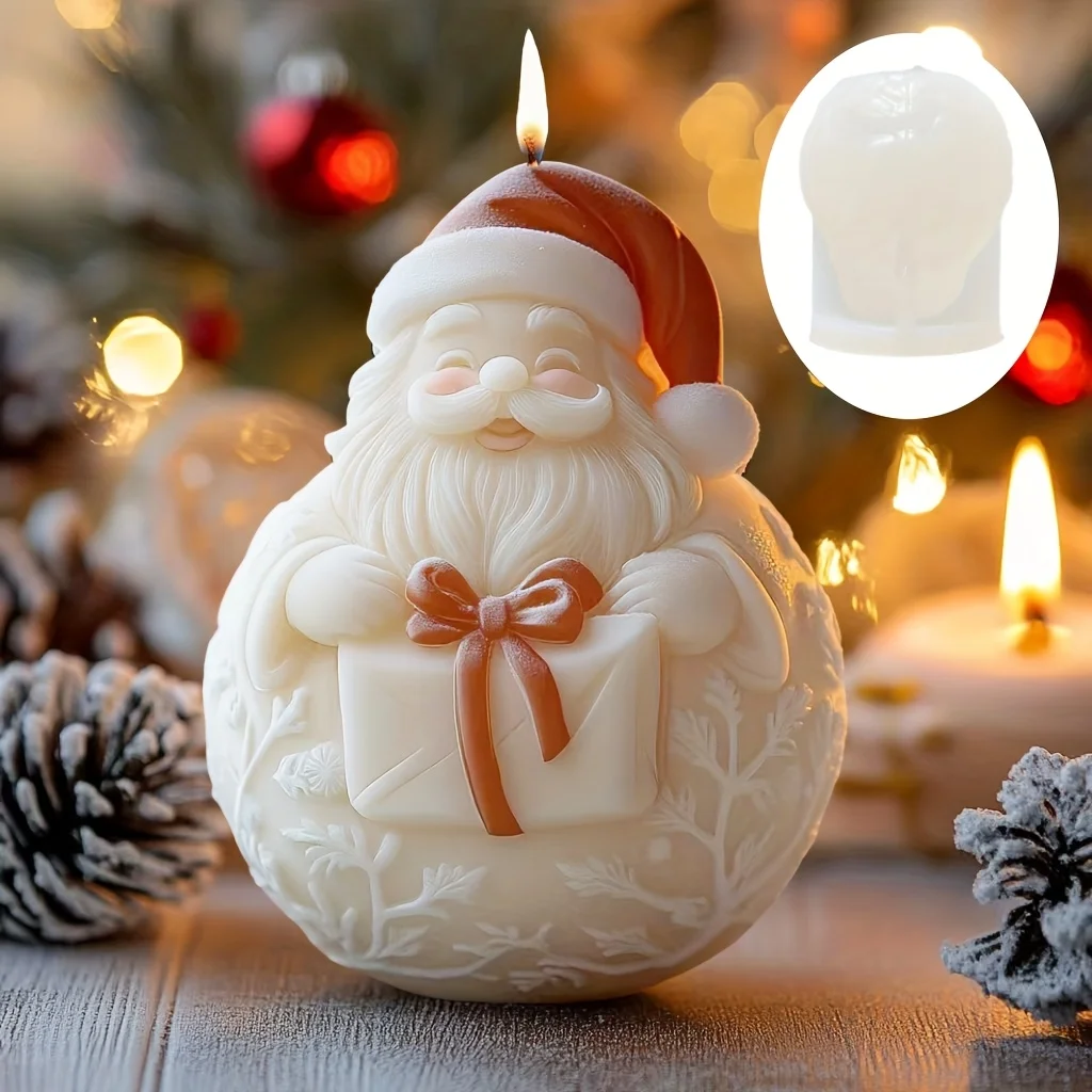 Santa Claus Hold Gift Scented Candle Silicone Mold Smile Santa Claus Holding Gift Box Scented Resin Plaster Molds Christmas Gift