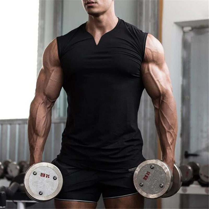

Mens V-neck Sleeveless Cotton Plain Gym Fitness Sport Tank Tops Shirts Summer Cool Breathable Clothing Bodybuilding Muscle Vests