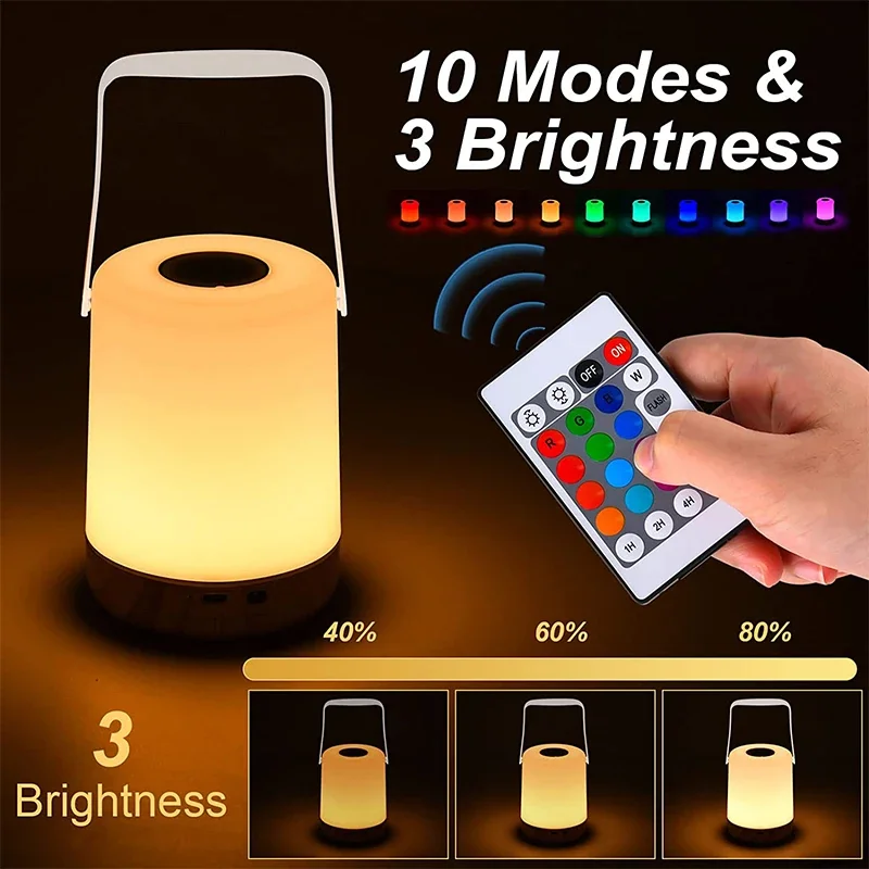 13 Colors RGB Portable Desk Lamp Touch Mode Remote Control Switch Control Rechargeable Battery Dimmable Atmosphere Bedside Lamp