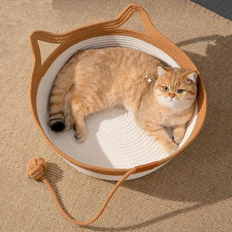 Desk Nest Cat Bed Hanging Cat Bed Hammock  Washable Breathable Cotton Rope Pet Bed Indoor Cute Ear Cat Scratch Resistant Nest