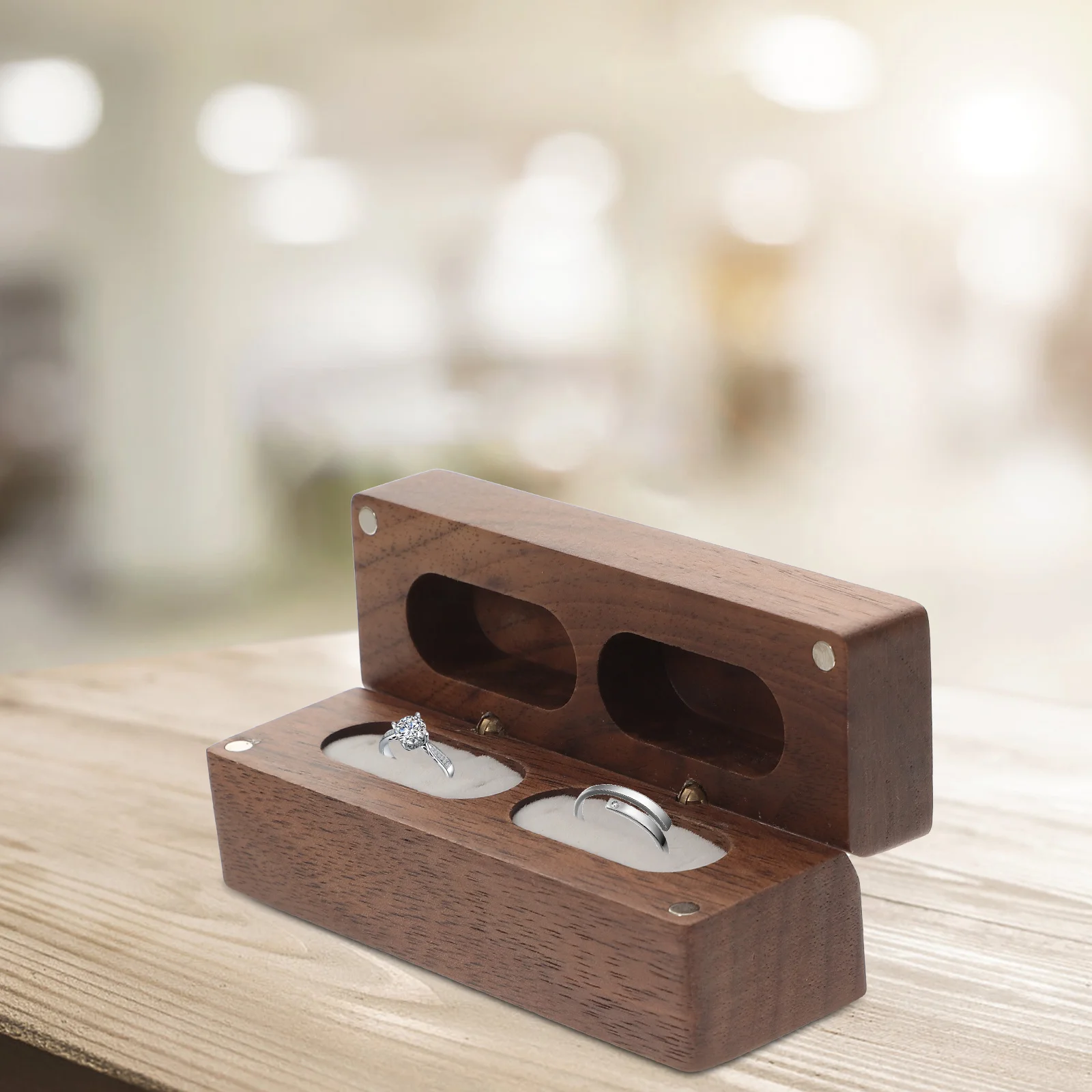 

Деревянная шкатулка Amosfun, чехол для предложения помолвки, органайзер для ювелирных изделий для пар, свадебный подарок, серьги, двойной держатель для мужчин и женщин