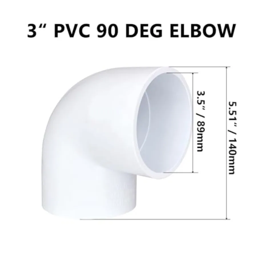2 Pack 3" PVC 90 Degree Elbow Pipe Fittings Socket x Socket,2 Way Right Angle Adapter Coupling Schedule 40, 3 inch PVC Pipe Cor view 2