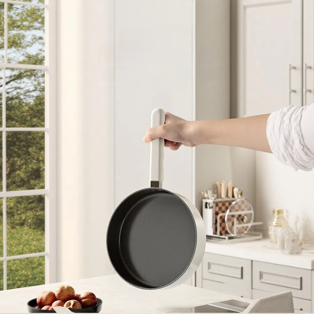Flat Base Frying Pan with Nonstick Interior and Tempered Glass Lid Compatible with Gas Induction Electric and Ceramic