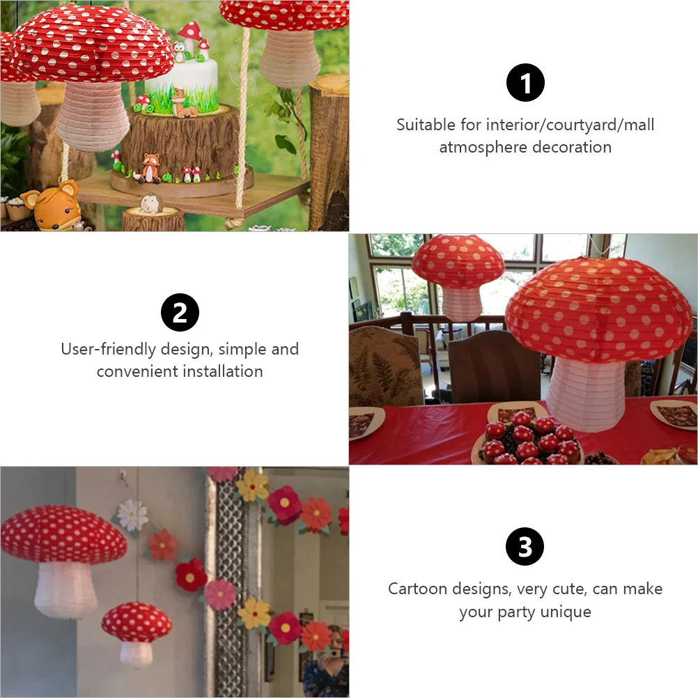 

2 pcs Paper Lantern Shaped Hanging Decorative Durable Practical Party Holiday Home Yard Garden Porch Mushroom Scene