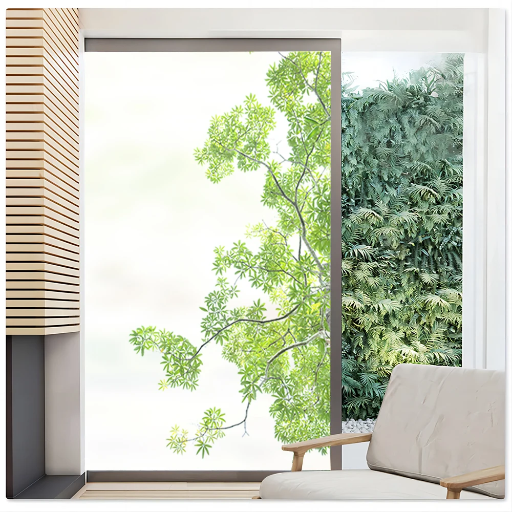 

Glue-Free Detachable Privacy Glass Window Frosted Sticker Leaf pattern Sun Blocking Anti UV Glass Door Window Decorative Film