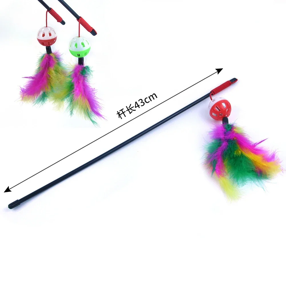 New Toys Cat Wand Teaser Long Soft Rod Feather with Bell for Small Medium Cat Playing Interactive Pet Accessories Cat Toys