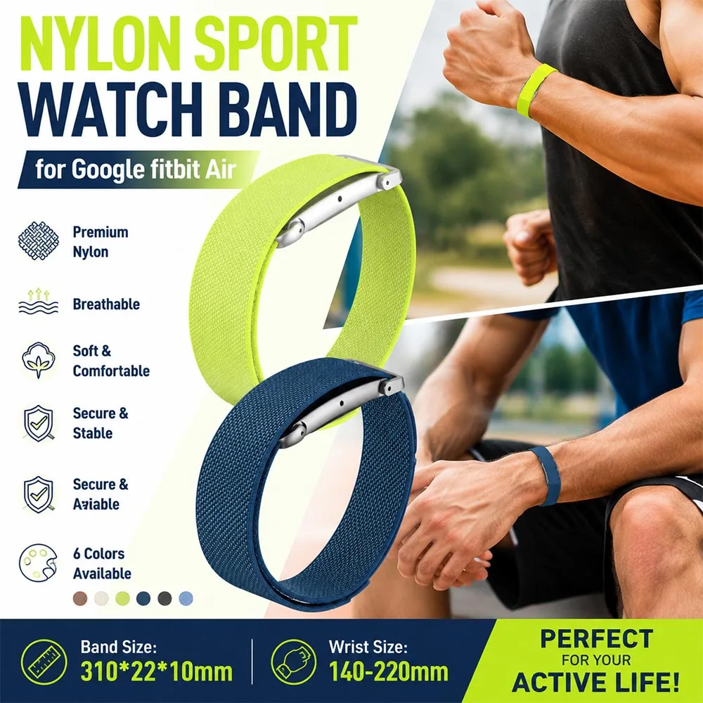 Neues Nylon-Gewebeband für Google Fitbit Air Bands, Ersatzschlaufenarmband, Fitness-Tracker-Band für Google Fitbit Air Strap