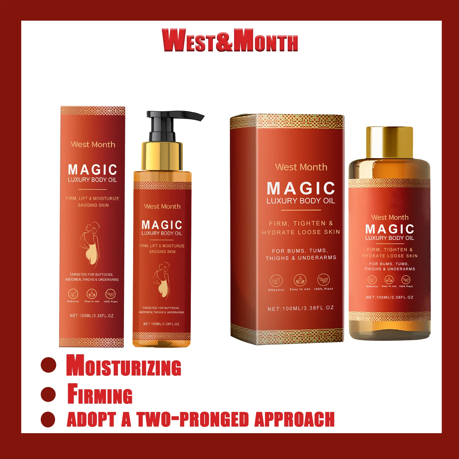 West Montr Körperstraffendes, feuchtigkeitsspendendes Öl und feuchtigkeitsspendendes Öl, spendet weich und strafft die Haut und nährendes Öl für die tägliche Pflege