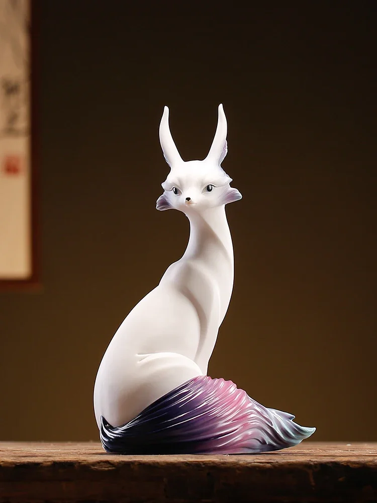 White Porcelain Ceramic Nine-tailed Fox Fox Creative Ceramic Crafts Animal Colorful Spirit Fox Ornament