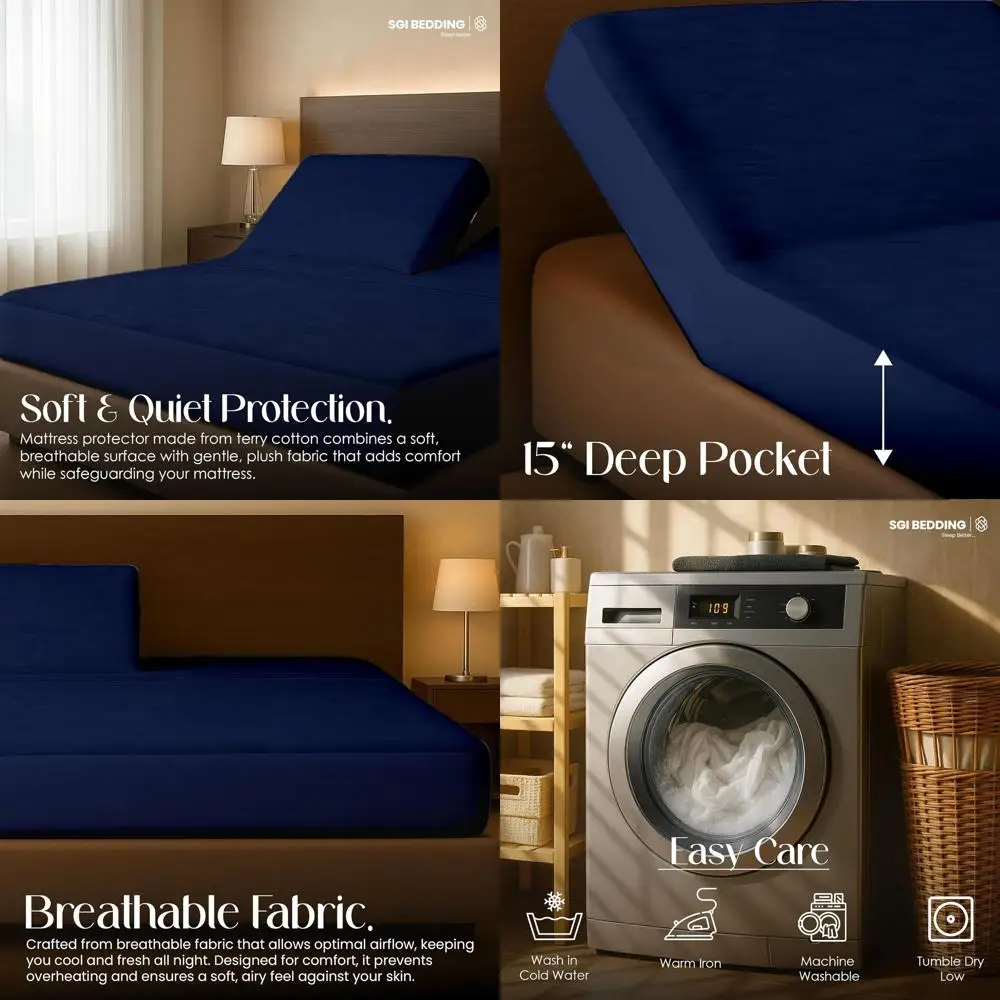 

King Size 78x80 Waterproof Mattress Protector with Deep Pocket, Soft & Breathable, Navy Blue