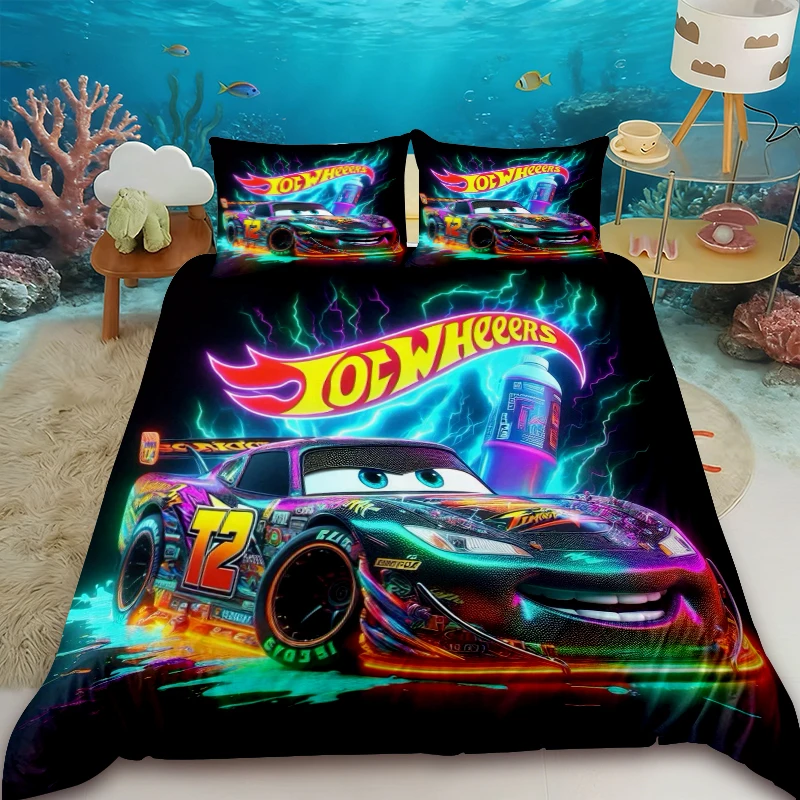 

Комплект постельного белья McQueen с мультяшным аниме-принтом (машинки), 2 наволочки, пододеяльник, декор для спальни в общежитии, подарки на день рождения