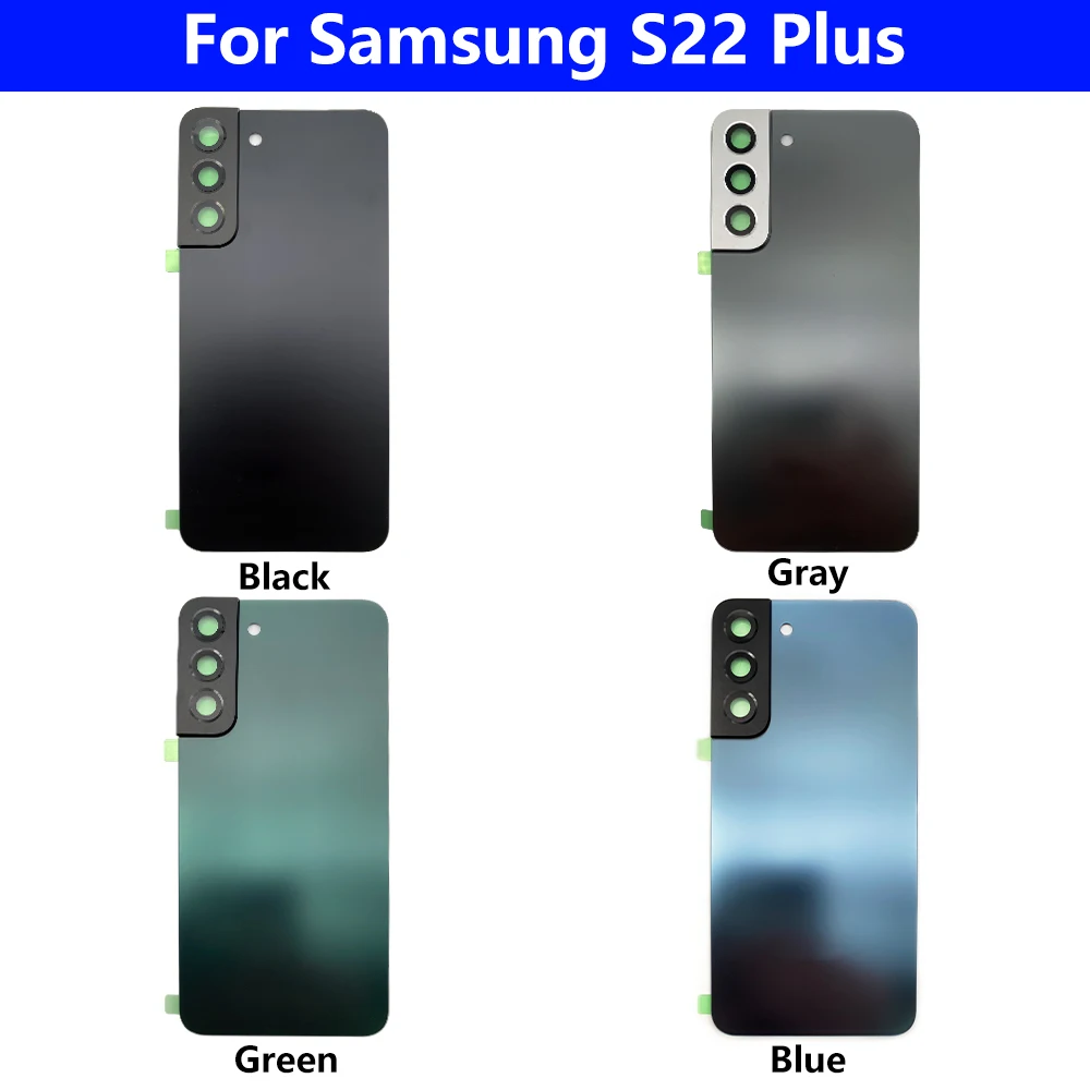 Back Glass Rear Cover For Samsung S22 / S22 Plus Battery Door Housing Battery back cover STICKER Adhesive With Camera Lens