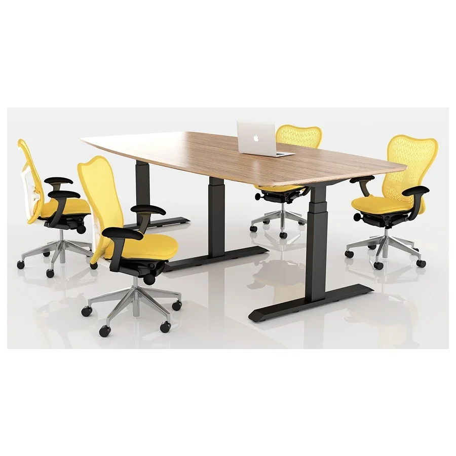 I shaped 3 legged electric adjustable sit to stand conference table