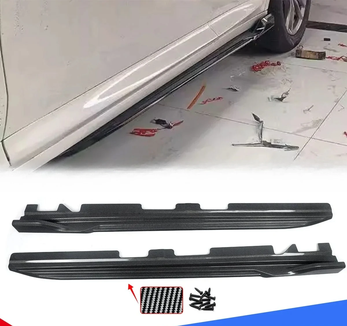Carbon Look Side Skirts Splitter Extension For BMW X3 X3M G01 X4 X4M G02 2018-23