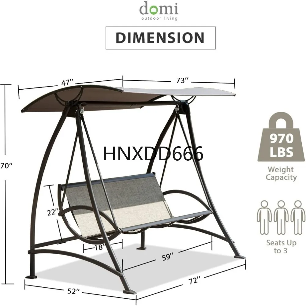 

Adjustable Canopy, 3-seat Swing with Stand, Outdoor Swings w/Armrests, Weather Resistant Steel Frame and Textilene, Patio Swings