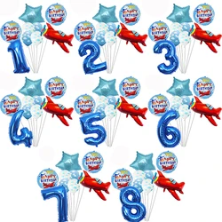 15pcs Airplane Balloon Set 32inch Number Balloon With Cloud Latex Balloon Aircraft Birthday Decor Happy Birthday Balloon Decor