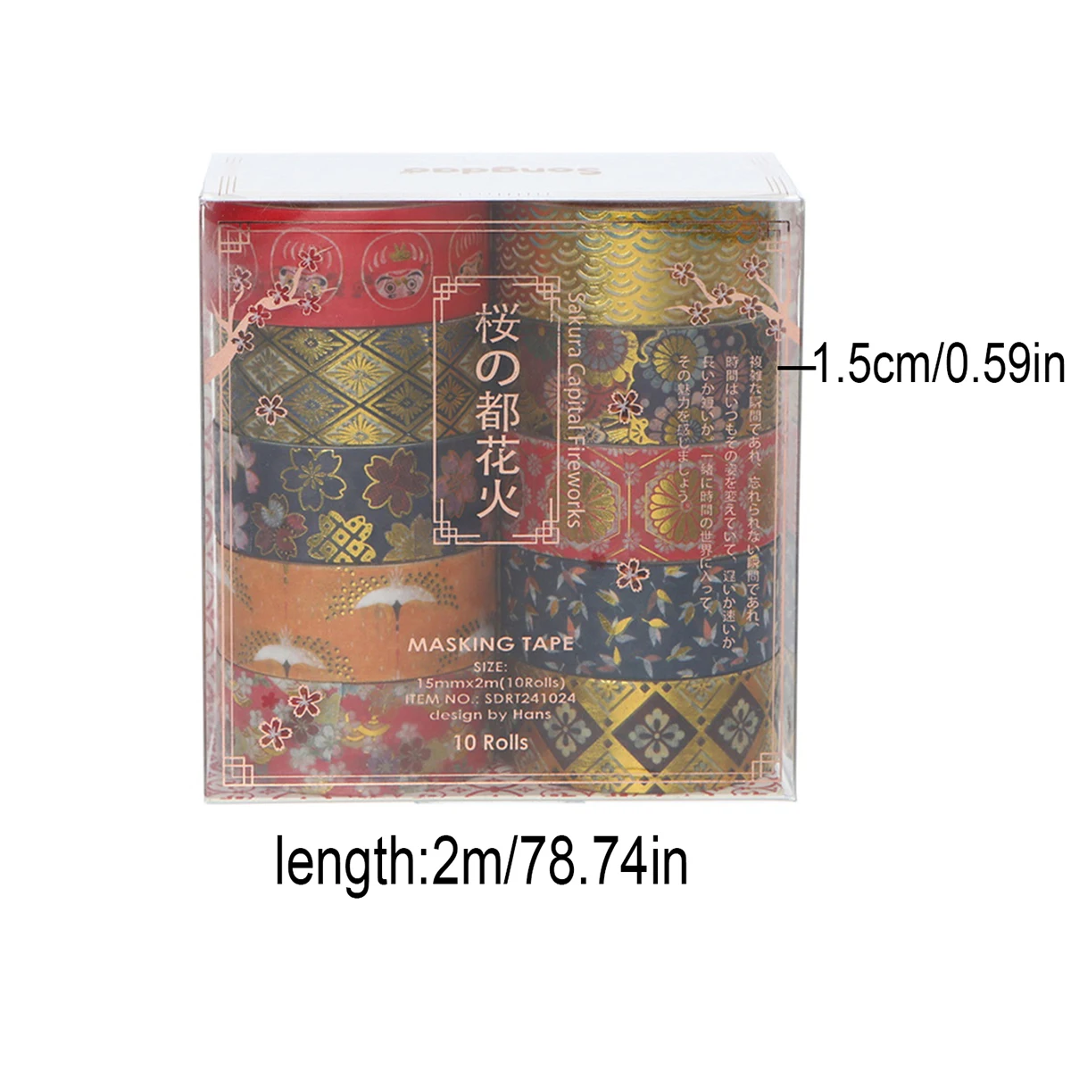 10 Rolls Floral Washi Tape Set with Gold Foil, Cherry Blossom Design for Scrapbooking, Journaling, DIY Gifts and Decoration