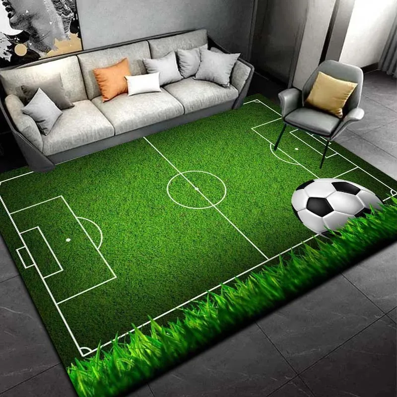 Soccer Football Field Print Area Rug Non‑Slip Soft Floor Carpet Bedroom Living Room Birthday Present Indoor Home Holiday Decor