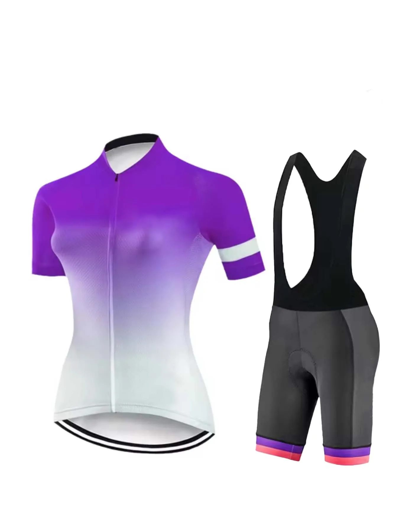 Set aus Radtrikot und Trägerhose für Damen, Stehkragen, durchgehender Reißverschluss, kurze Ärmel, atmungsaktiv, schnell trocknend, 2-teilig