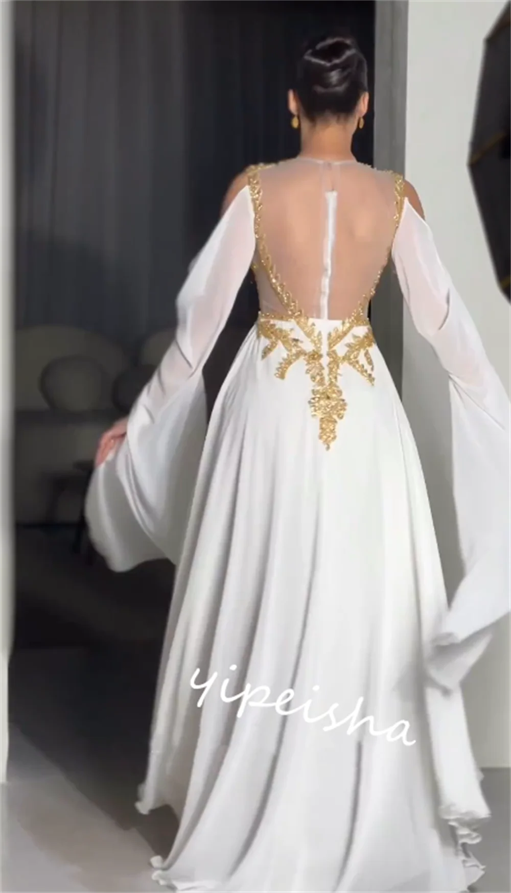 Jiayigong-vestido drapeado de gasa con cuentas para fiesta de cóctel, traje largo de cuello alto a medida para ocasiones, Arabia Saudita