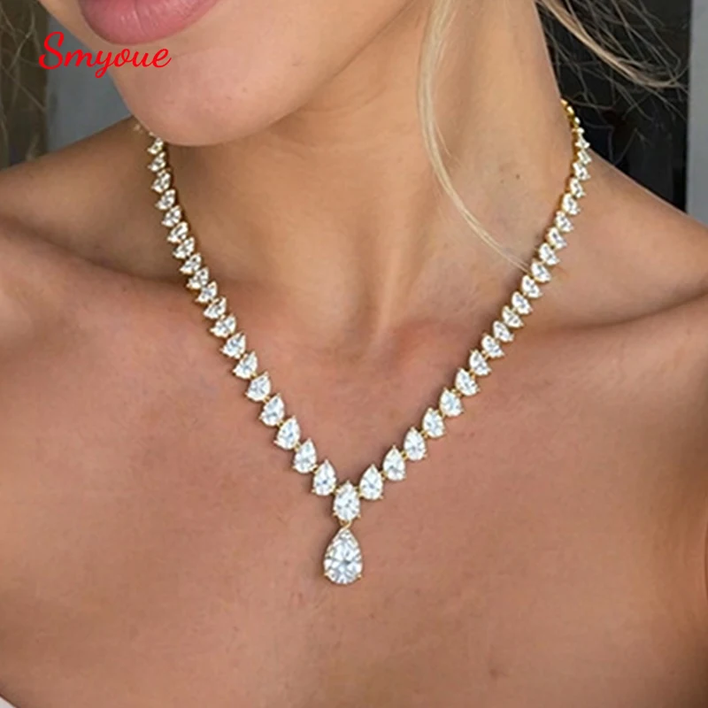 

Smyoue New Pear Cut D VVS1 All Moissanite Necklace for Women 18K Plated Wedding Party S925 Pure Silver Lab Diamond Jewelry Gifts