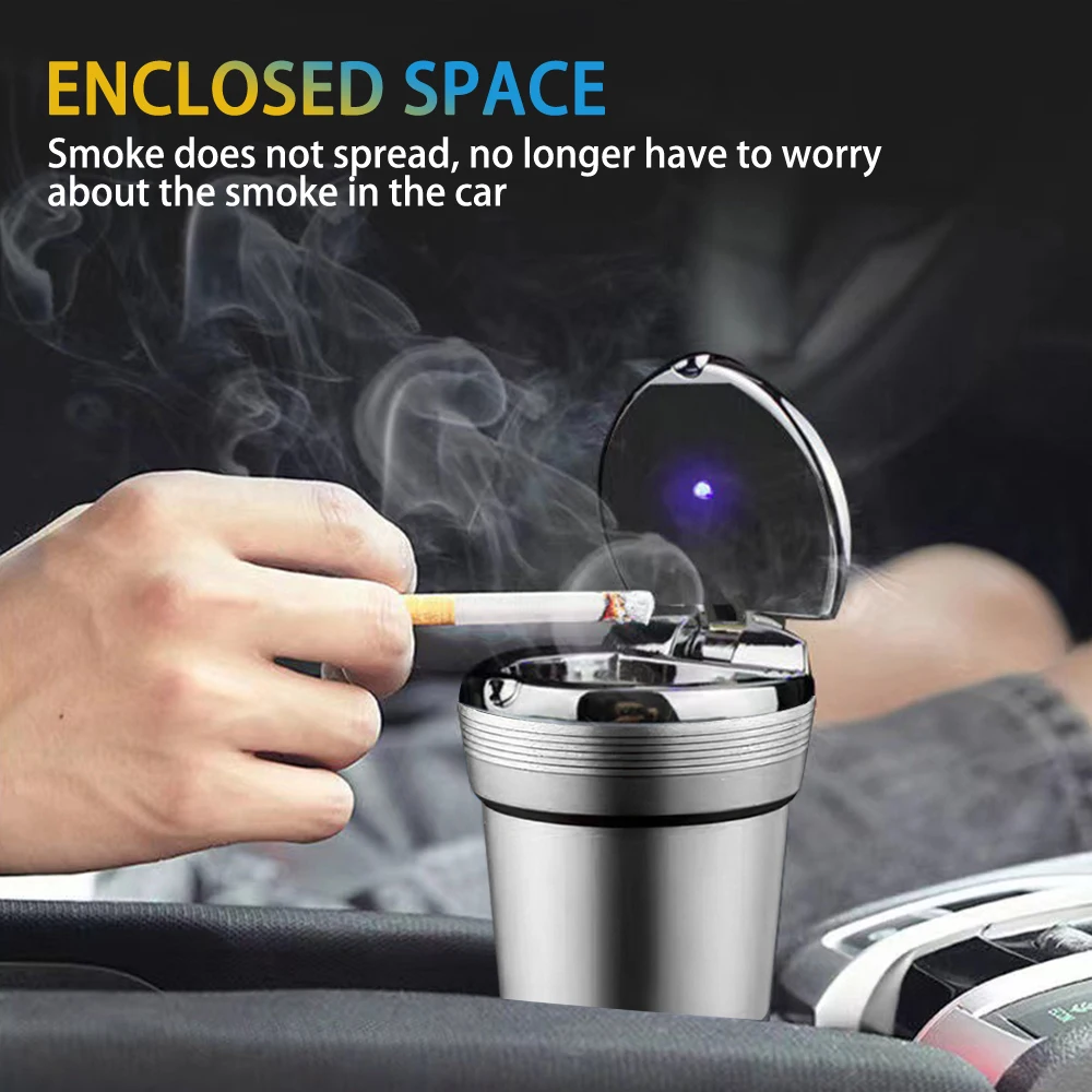 Car Ashtray with LED Light Cigarette Smoke Remover Car Ashtray ersonality Covered Car Inside The Car multi-function Car Supplie