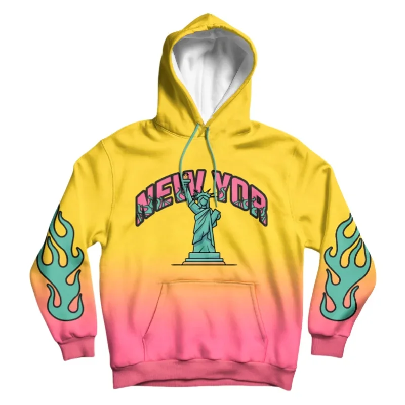 

New York Patterned Hooded Sweatshirt for Adults and Children Printed Autumn/winter Pullover Hooded Casual Round Neck Streetwear