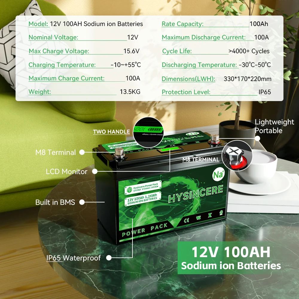 New 12V 100AH Sodium ion Batteries Pack Built-in BMS for Solar Forklift Home Energy Storage Cells Rechargeable batteries NO TAX