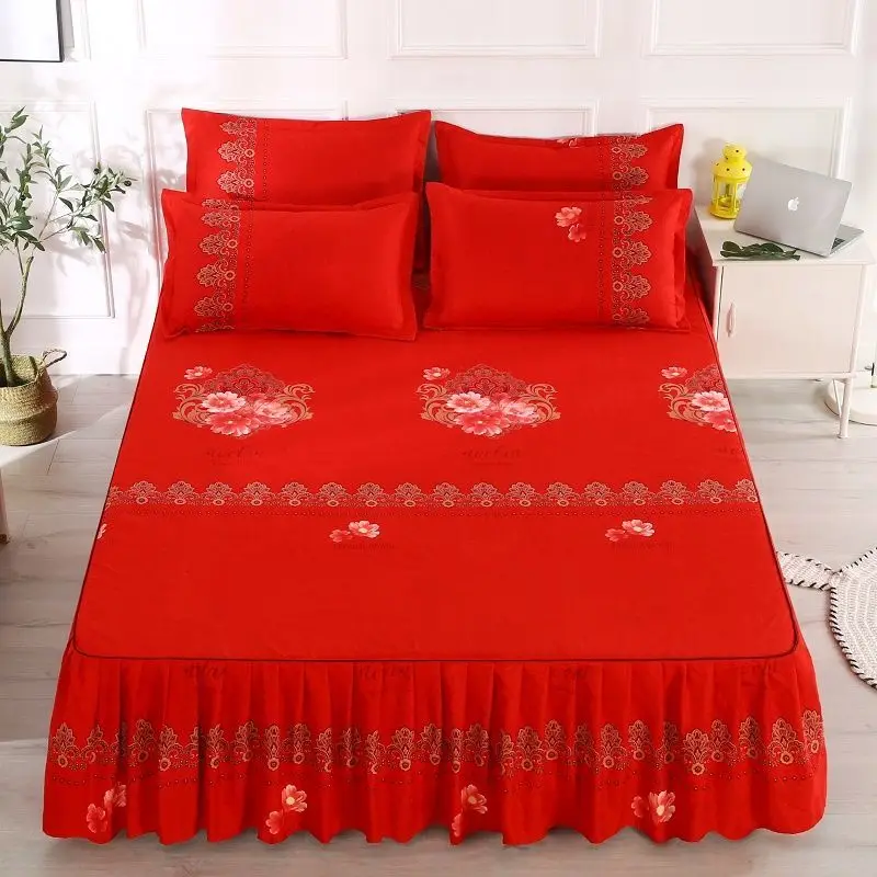 Bed Skirt Cotton Bedspread Set Embroidery Bed Dress Pillow Cases 3 Pieces/Set for King/Queen Double 1.2/1.5/1.8/2M Sheet Cover