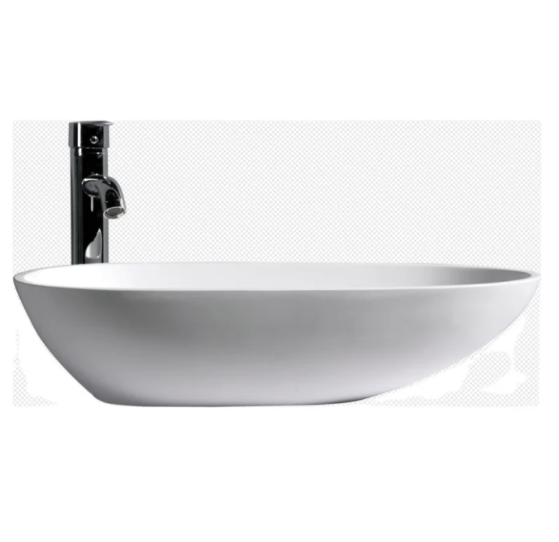 Modern Matte White Polished Artificial Stone Bathroom Sink Easy Clean Oval Shape Counter Top Mount for Hotel Apartment Washroom