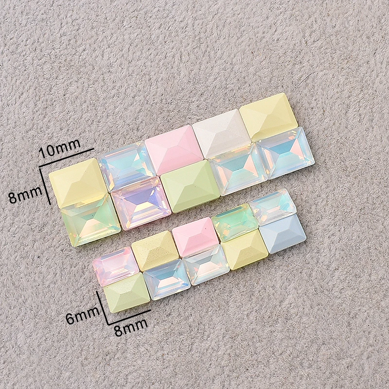 Pointed Bottom Macaron Rectangle Mix Size Nail Art Rhinestone Colored Mocha  Glass 3D Fingernail DIY Decoration