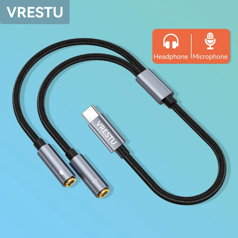 Typ C do podwójnego 3.5mm mikrofon żeński USB-C zewnętrzna karta dźwiękowa Stereo Adapter Audio Mic do laptopa Macbook Pro iPad