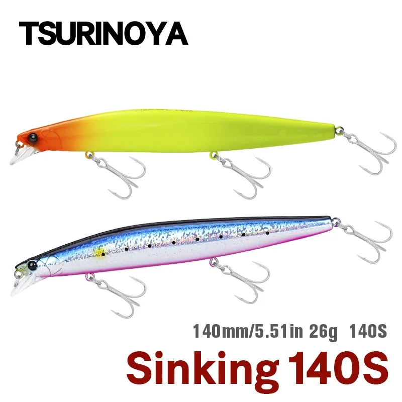 TSURINOYA 140S Sinking Minnow Sea Fishing Lure STINIGER 140mm 26g Piston Weight Ultra Long Casting Seabass Inshore Hard Baits