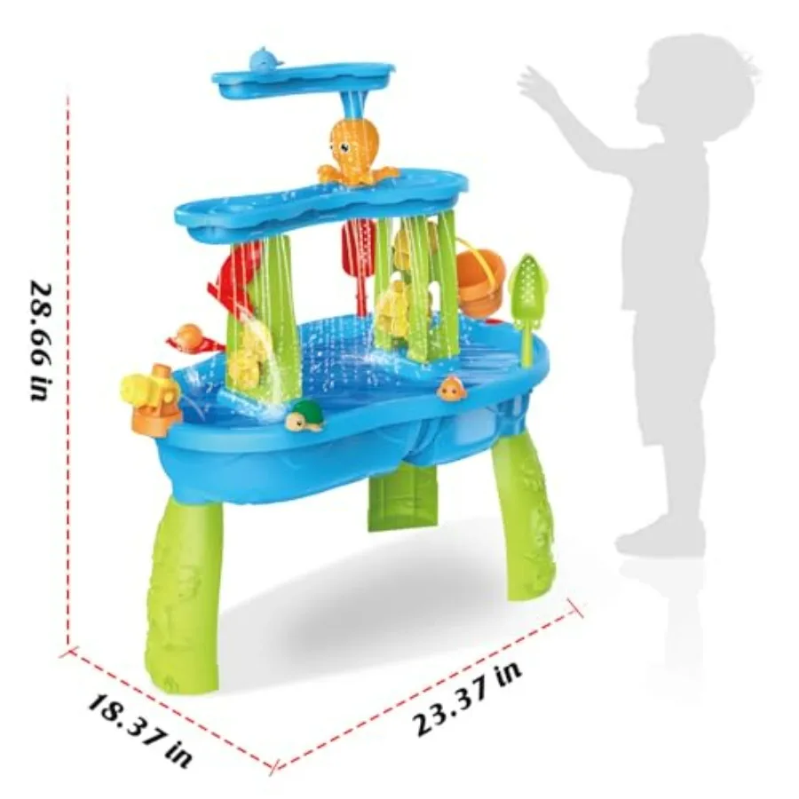 3-Tier Water Table for Toddlers with Pump and Cover Sand Water Sensory Playset in Blue, Durable Plastic, Ideal for Outdoor Summ