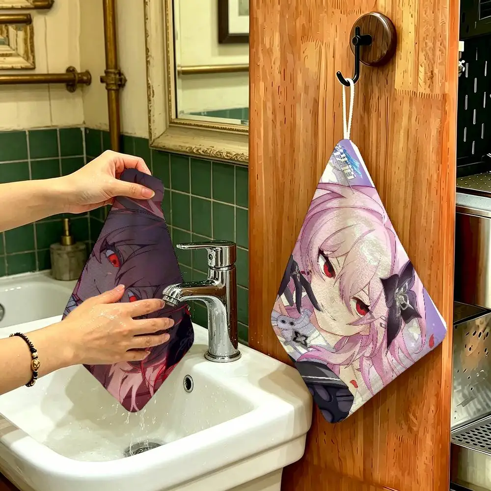 

Game Honkai Star Rail Evernight Polyester Cotton Hanging Kitchen Towel, Skin Friendly Hand Wiping Towel for Hotel Cafe Household