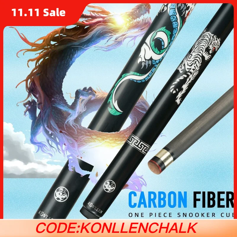 

KONLLEN Carbon Fiber Snooker Cue with Carbon Fiber Shaft 10.2mm Tip Extension and Case for One Piece Snooker Cue Stick Set