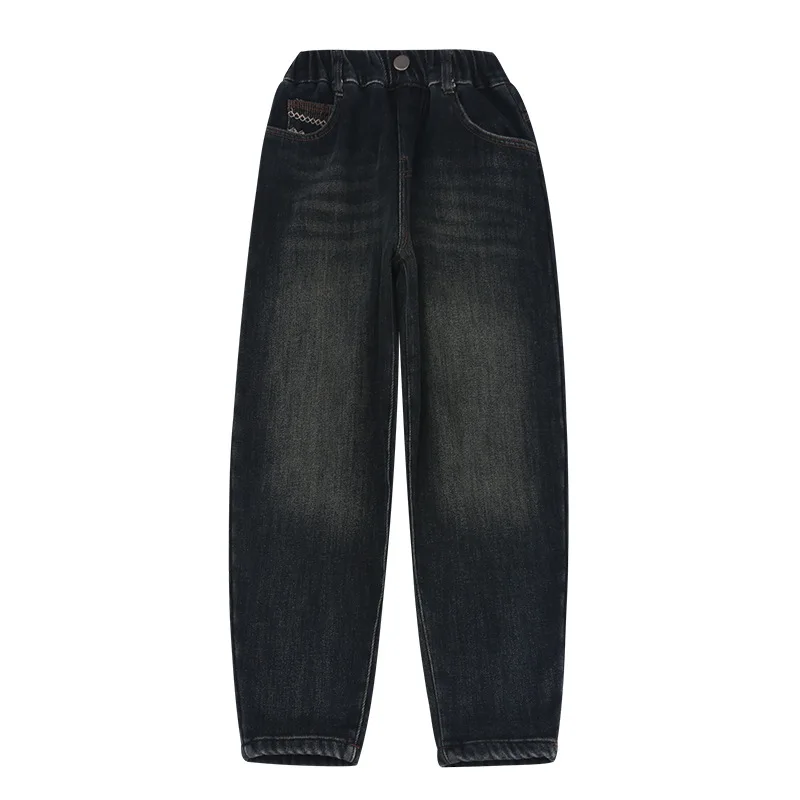 أزياء الفتيات صوف مبطن الجينز الخريف الشتاء نمط جديد متوسطة إلى كبيرة الاطفال سميكة الدافئة سراويل جينز ملابس الأطفال #6