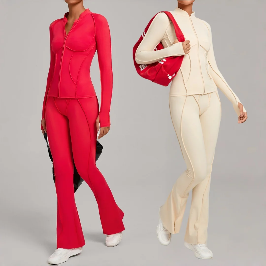 

Женская куртка на молнии с длинным рукавом, комплект для йоги, спортивные штаны с высокой талией, осень-зима, спортивная одежда для бега, фитнеса, комплект из двух предметов